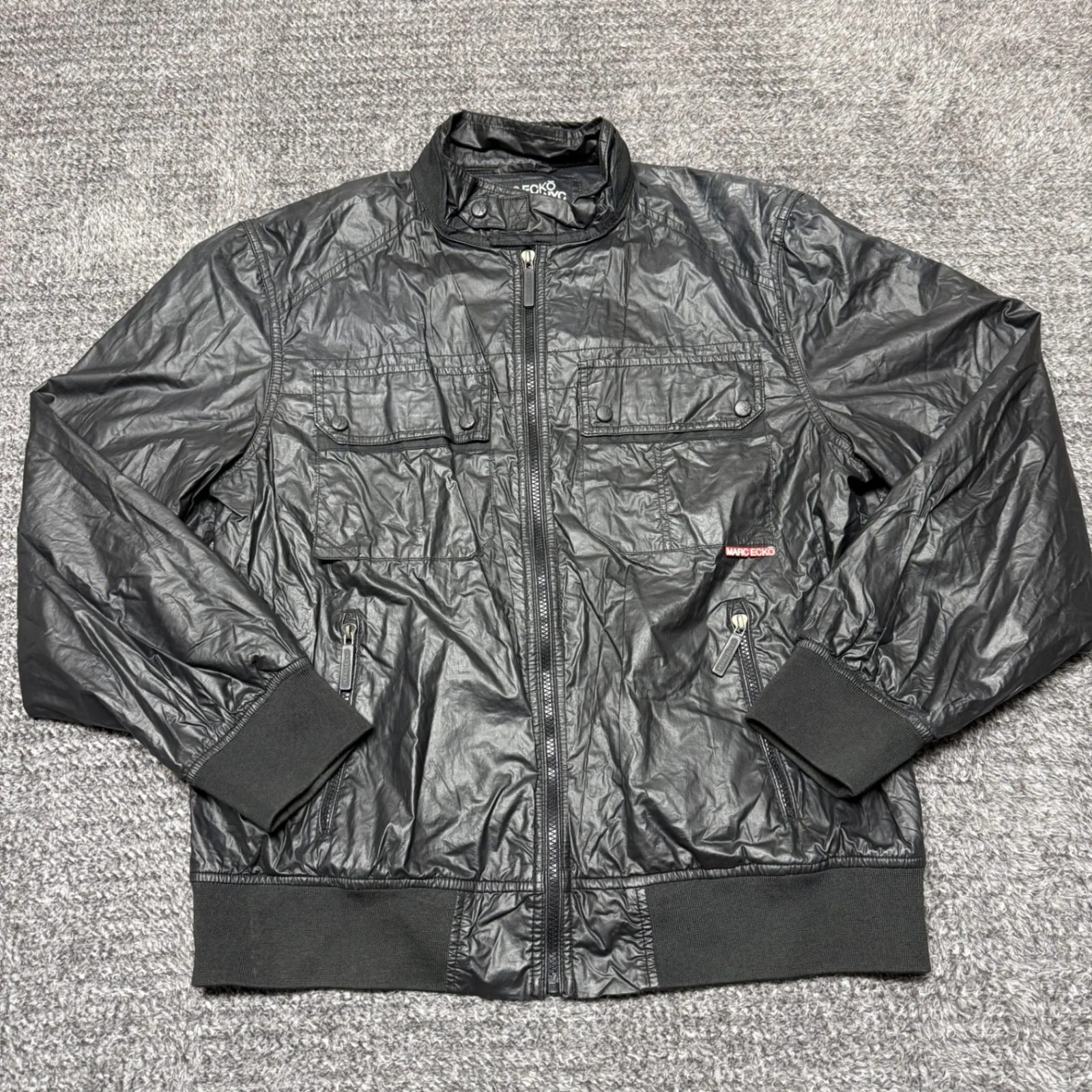 Marc Ecko Cut & Sew Mens Bomber Jacket Xxl Black Full Zip Pockets Streetwear